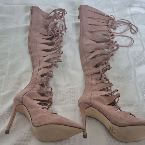 Fashion Nova Tan Over the Knee Lace-Up Boots - Picture 3 of 16